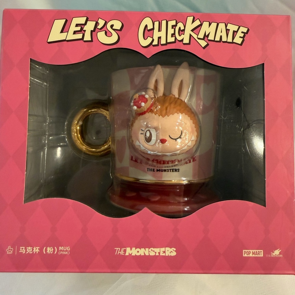 Pop Mart The Monsters Let’s Checkmate Queen Mug Pink with Gold Handle